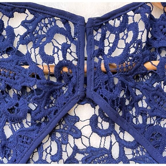 NWT Lulus Romantic Tale Navy Blue Lace Skater Dress - Picture 13 of 15